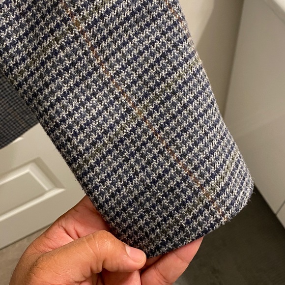 Mens Small Houndstooth Print Blazer/Sports Coat Navy Blue, Gray, Brown and Green - Picture 3 of 9